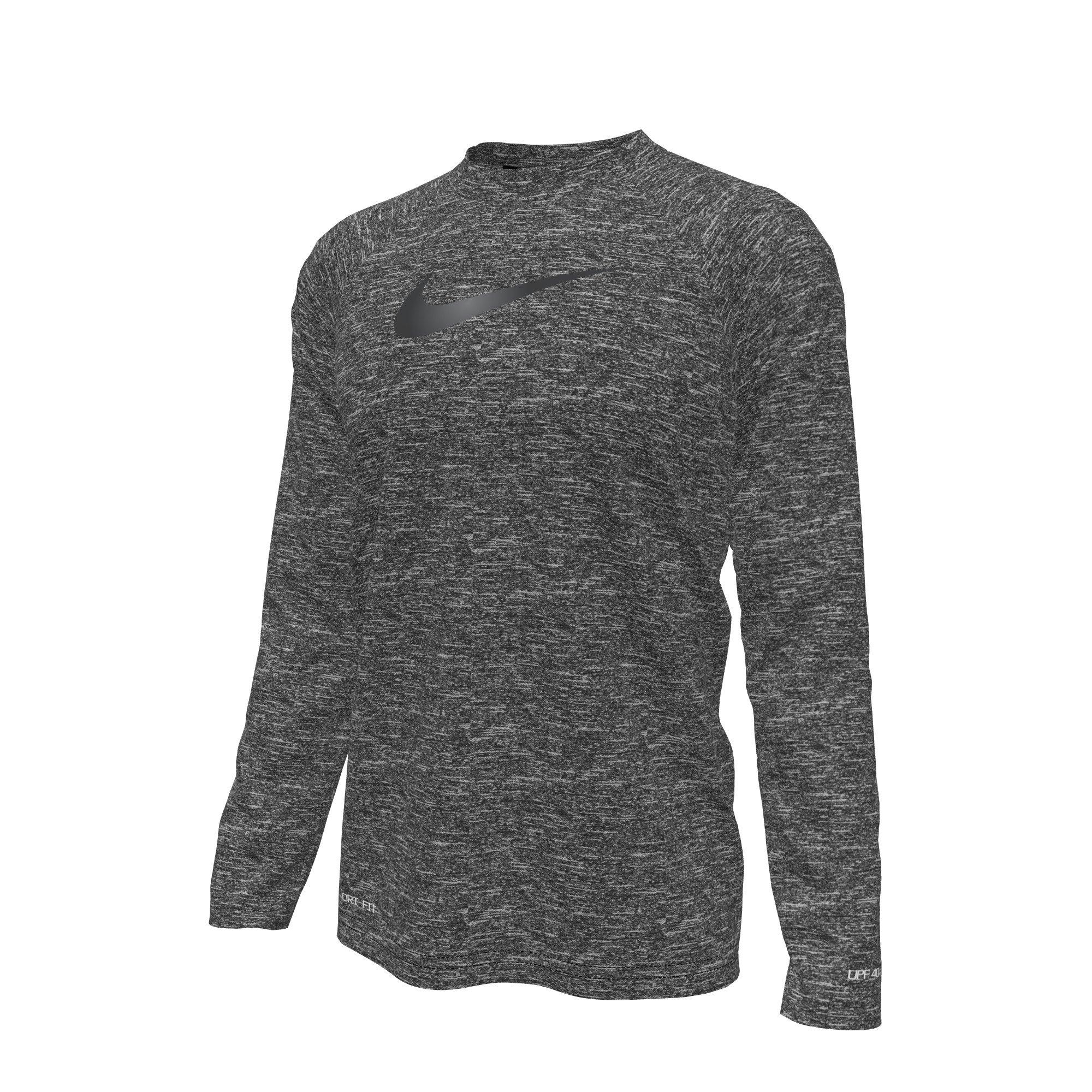 Nike Big Boys' Swim Hydroguard Heather Essential Dri-FIT UV Long Sleeve Swim Top - Black - BLACK